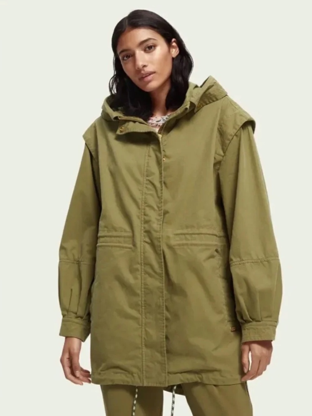 Scotch & Soda Olive Green Oversized Parka Utility Cargo Jacket